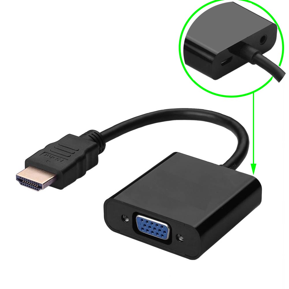 Black HDCP HDMI to VGA 1080P USB power and Audio TV HDTV Video Cable