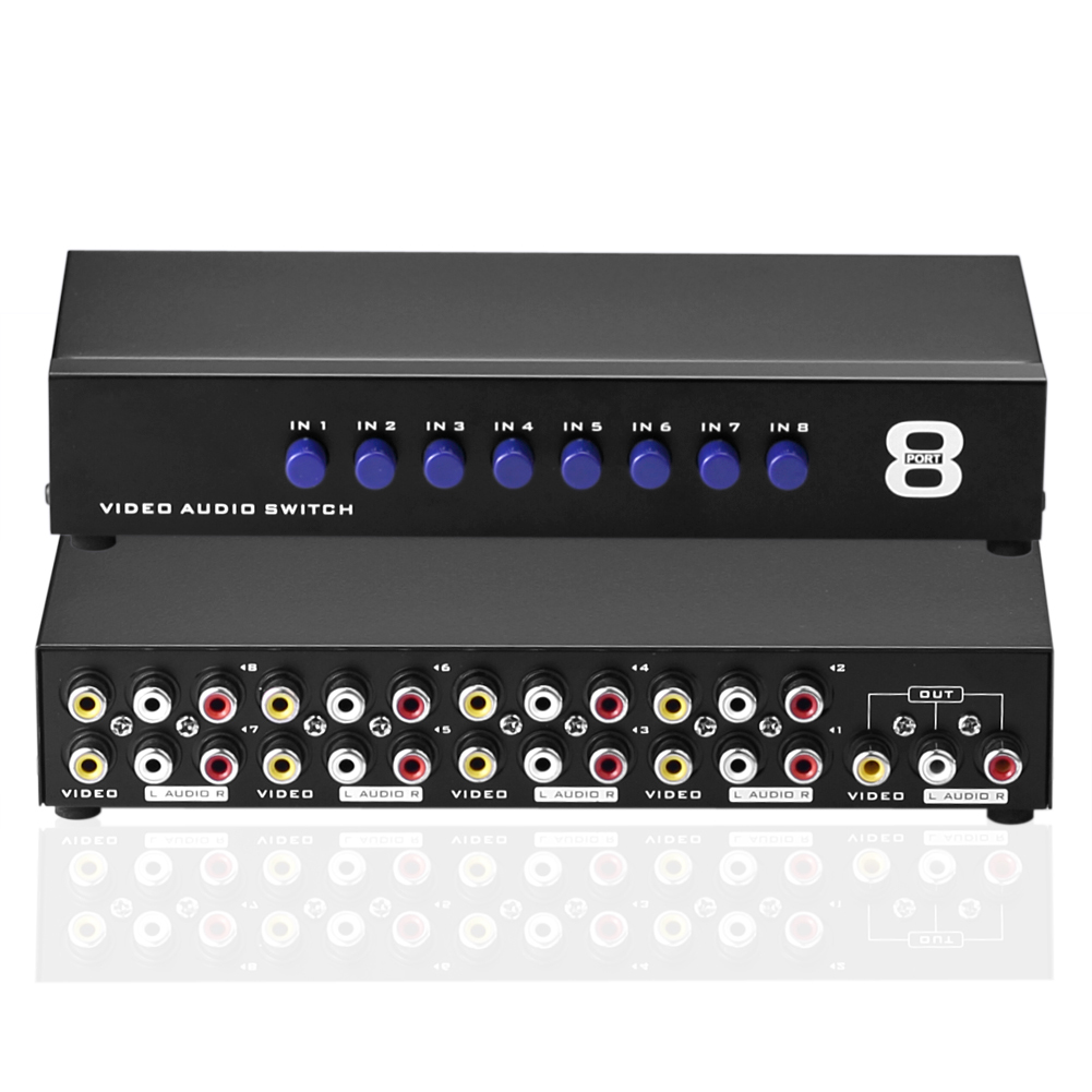 8 Port Input 1 Output Video Audio AV RCA Switch Switcher Selector Box ...